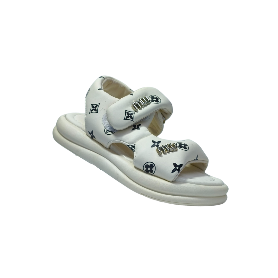 Comfort White Sandals – Monogram Print | Premium Casual Wear