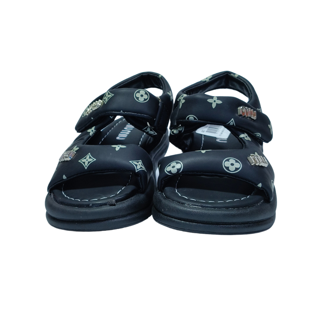 Comfort Black Sandals – Monogram Print | Premium Casual Wear
