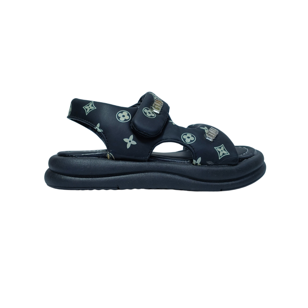 Comfort Black Sandals – Monogram Print | Premium Casual Wear
