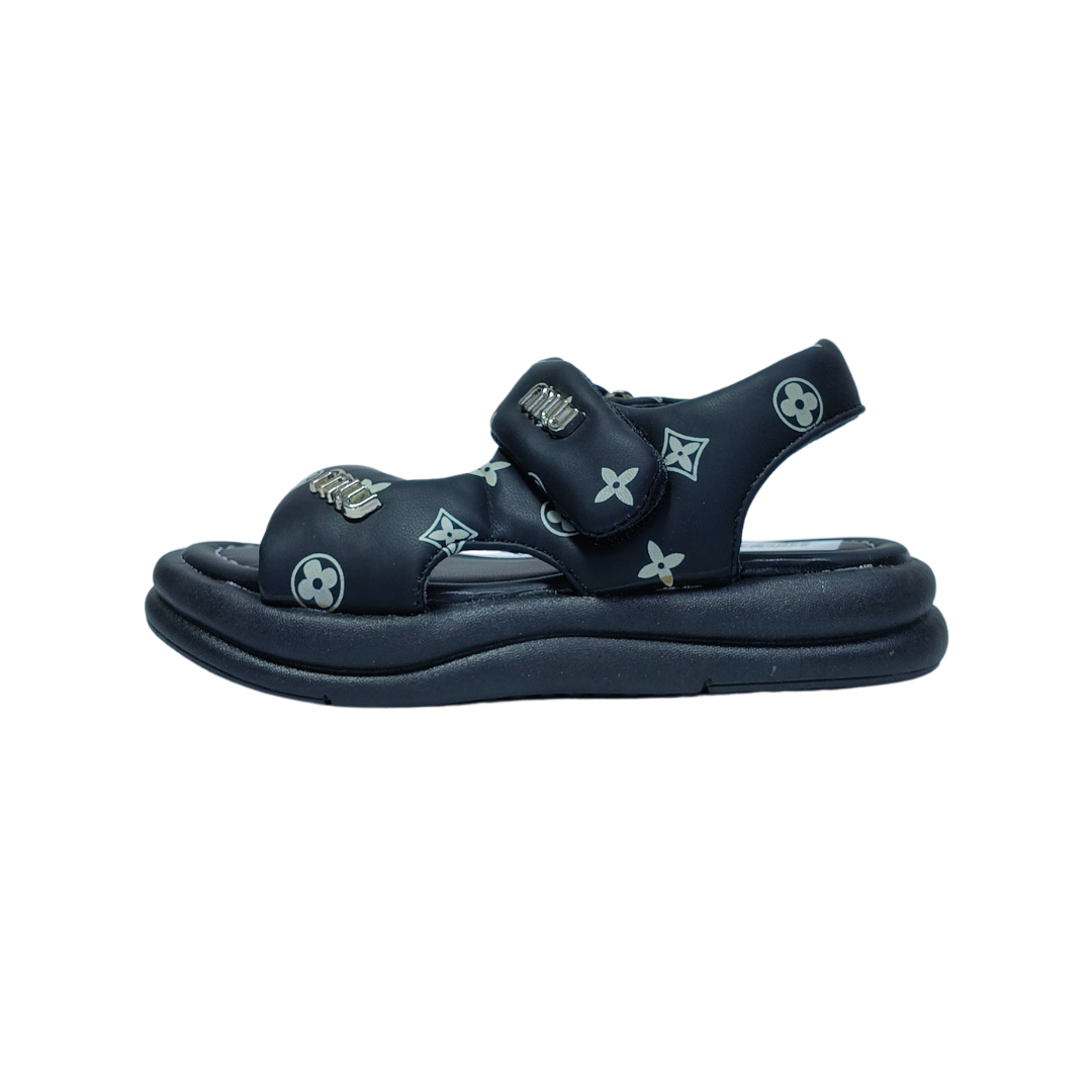 Comfort Black Sandals – Monogram Print | Premium Casual Wear
