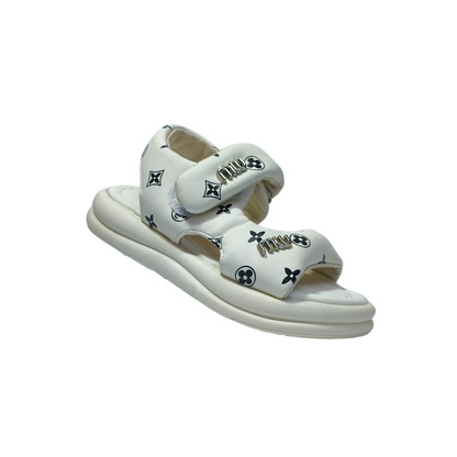 Comfort White Sandals – Monogram Print | Premium Casual Wear