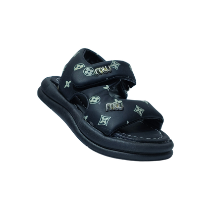 Comfort Black Sandals – Monogram Print | Premium Casual Wear