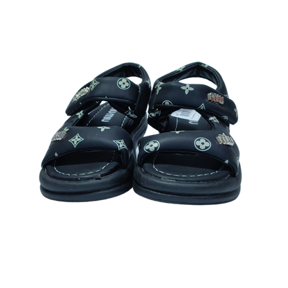 Comfort Black Sandals – Monogram Print | Premium Casual Wear