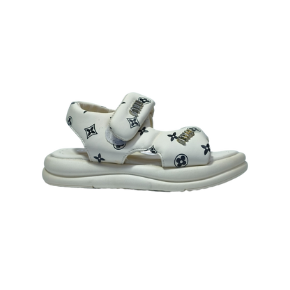 Comfort White Sandals – Monogram Print | Premium Casual Wear