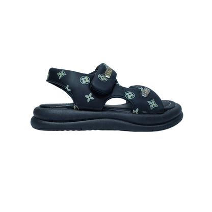 Comfort Black Sandals – Monogram Print | Premium Casual Wear