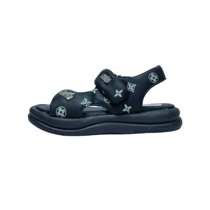 Comfort Black Sandals – Monogram Print | Premium Casual Wear